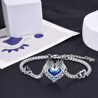 Animal Bracelet for Women 925 Sterling Silver Celtic Dragon/Horse/Wolf Bracelet Adjustable Bracelet Cute Animal Jewelry Gift for Women - style: 01-Celtic Dragon Bracelet