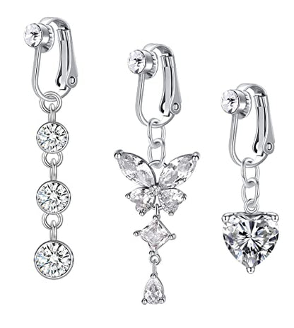 D.Bella Fake Belly Ring Fake Belly Piercing Clip on Belly Button Rings Surgical Steel Fake Belly Button Ring Fake Earrings Diamond Snake Dangle Non Piercing Fake Belly Piercing Jewelry - style: Style K