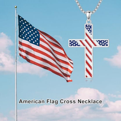 Cross Necklace for Men Women 925 Sterling Silver Cross Pendant Necklace Christian Religious Jewelry Gifts for Anniversary - color: 14-American Flag Cross