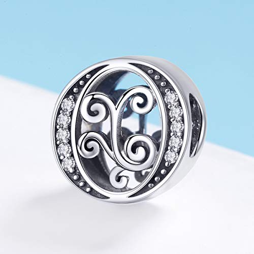 BISAER 925 Sterling Silver Initial Letter A-Z Charms for Bracelets Alphabet Beads Charm Jewelry Gifts - color: Letter O