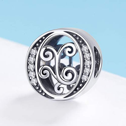 BISAER 925 Sterling Silver Initial Letter A-Z Charms for Bracelets Alphabet Beads Charm Jewelry Gifts - color: Letter O