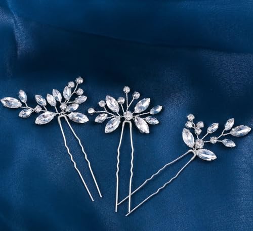 9 Pieces Wedding Hair Pins for Bridal Silver Rhinestone Wedding Hair Accessories for Brides Bridesmaids Women - color: Set 2