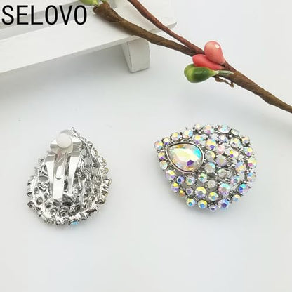 SELOVO Rhinestone Teardrop Big Stud Earrings Clip On Earrings - color: clear AB