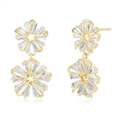 Gemsme Bridal Wedding Earrings for Brides Bridesmaides, 925 Sterling Silver Posts hypoallergenic Cubic Zirconia stud,Drop & Dangle Earrings for Women Jewelry Gifts - color: Gold - Flower Drop Earrings