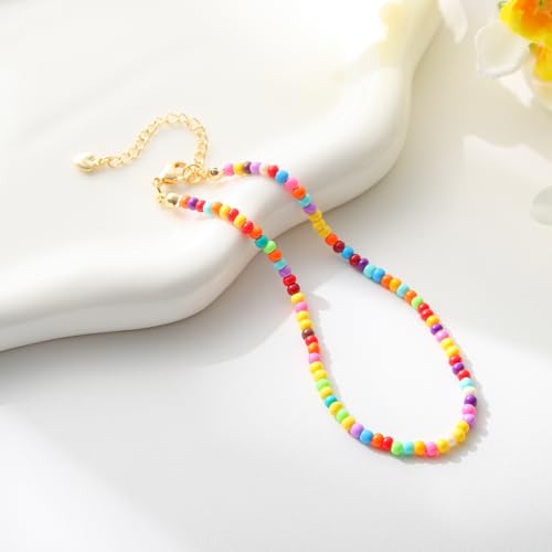 Starain Small Bead Anklets for Women Beach Foot Ankle Bracelet Cute Colorful Boho Beaded Anklets 8 inches - color: Sing layerd seed bead anklet