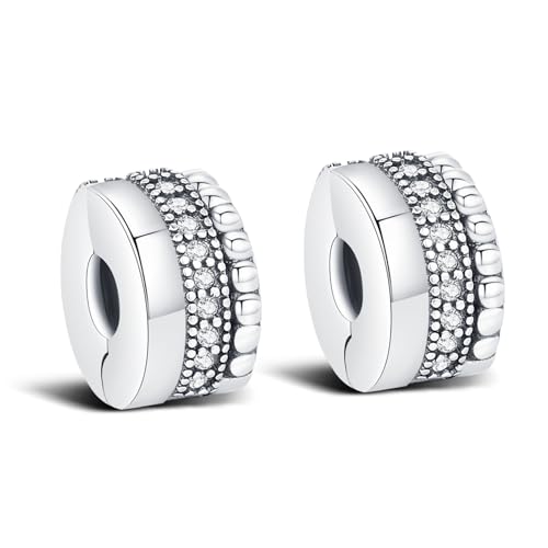 KEQ Clip Spacer Charm for Bracelet 925 Silver Pave Cubic Zirconia Clip Lock Stopper Bead Spacer For Women Bracelets Stopper Birthday Gifts European Openable Beads 2pcs - color: Coiled Beads