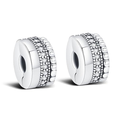 KEQ Clip Spacer Charm for Bracelet 925 Silver Pave Cubic Zirconia Clip Lock Stopper Bead Spacer For Women Bracelets Stopper Birthday Gifts European Openable Beads 2pcs - color: Coiled Beads