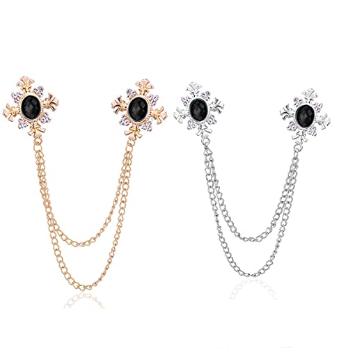 Collar Chain Pin for Men and Women - Hanging Tassel Brooch Lapel Pin for Business Suits - Bar Pin With Long Chain - Gifts - color: D: black
