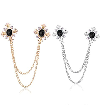 Collar Chain Pin for Men and Women - Hanging Tassel Brooch Lapel Pin for Business Suits - Bar Pin With Long Chain - Gifts - color: D: black