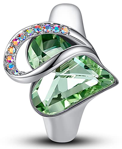 Leafael Infinity Love Women's Adjustable Crystal Heart Ring with Birthstone Crystals Healing Stones, Jewelry Gifts for Women, Birthdays Valentine's Day, Silver-Tone, Open End, Size 6.5-8 - color: 12b-August-Confidence-Light Chrysolite Green