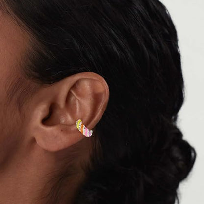 Rainbow Candy Ear Cuff for Women, Non Piercing Single | 14K Gold Plated Brass, Multicolor Cubic Zirconia, 0.4 in Inner Diameter, Fixed 3.8-3.9 mm Opening