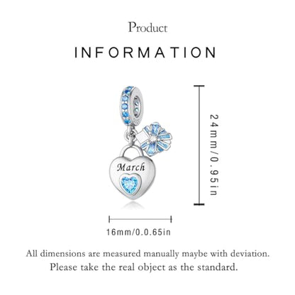 925 Sterling Silver Birthstone Charms Fit for Bracelet and Necklace Happy Birthday Charm Mother's Day Jewelry Gift for Women - color: 3March