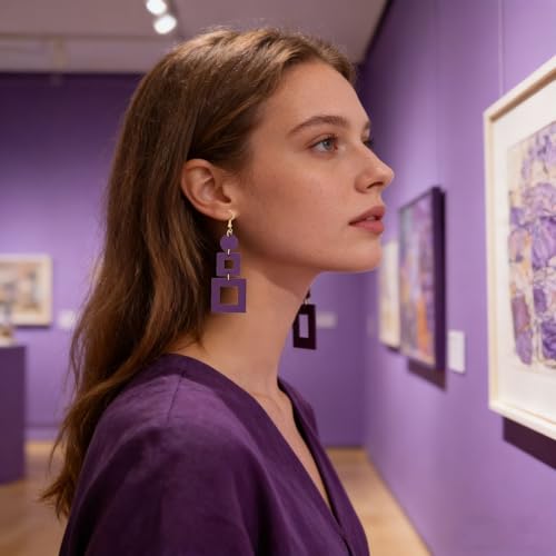 KINIVA Leather Dangle Earrings for Women Trendy, Lightweight Leaf Circle Lightning Earrings Drop, Jewelry Gifts for Women - color: 38 Purple