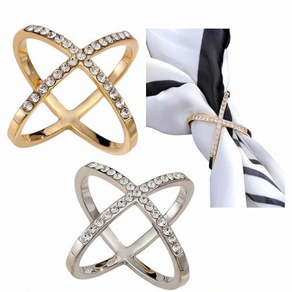 SYWDUDUCLT Scarf Ring for Women's Shawl, Silk Neckerchief, Tshirt, Gold/Sivler, S/M/L, 2 Pcs - style: XDrill