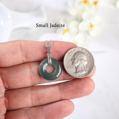 Real Green Jade Pendant Necklace for Women Donut/Heart/Clover/Teardrop/Rose/Lotus Flowers Genuine Jadeite Jewelry with Gold Plated 925 Sterling Silver Chain - style: Donut Silver Necklace