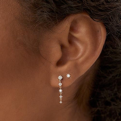 NIXMAX Gold/Silver CZ Dangle Hoop Earrings Set for Women Drop Earrings | 14K Gold Silver Plated，Cartilage Earrings Stack Set for Multiple Piercing,Huggie Earrings,Hypoallergenic,Jewelry Gifts - style: GD-cz tassel set-2 Pairs