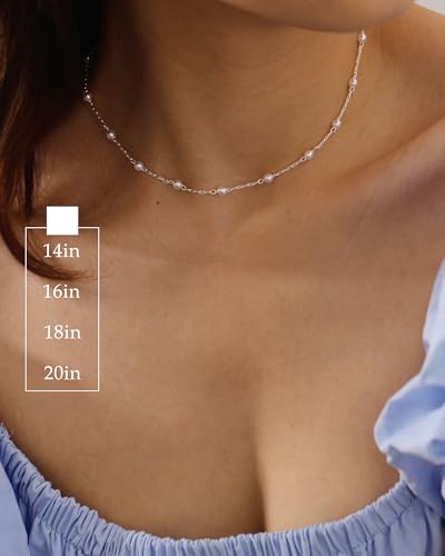 FUNEIA Dainty Pearl Necklace for Women 14K Gold Plated Faux Pearl Choker Necklaces Trendy White Silver Small Pearl Necklace Strand Wedding Prom Bridal Pearls Jewelry 14/16/18/20 Inches - color: 4mm-silver