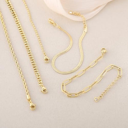 Kyerlyn Gold Bracelets for Women Waterproof, 14K Real Gold Jewelry Sets for Women Trendy Dainty Stackable Cuban Link Paperclip Chain Bracelet Pack Fashion Accessories Gifts - style: G-4