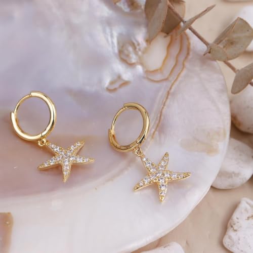Jean Beau Drop Hoop Earrings for Women, Fasion Jewelry Gift - color: Gold Starfish