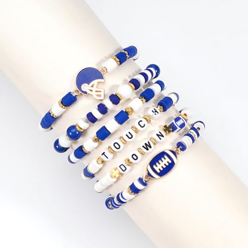 Ardorchid Halloween Bracelets for Women Pumpkin Ghost Steleton Bat Skull Beaded Stackable Stretchy Bracelet Rugby Thanksgiving Christmas Heishi Bracelets - color: Game Day-Blue