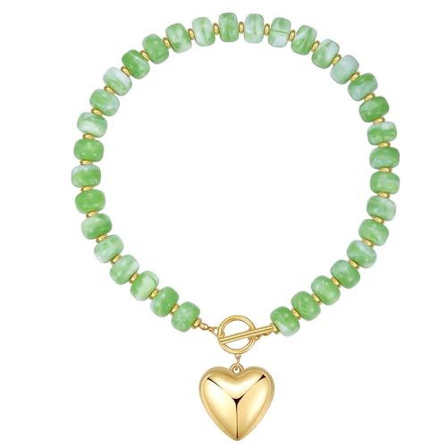 Chunky Heart Necklaces for Women Colorful Resin Beaded Necklaces for Women Gold Puffy Heart Statement Necklace Trendy Acrylic Choker Jewelry Gift - color: B