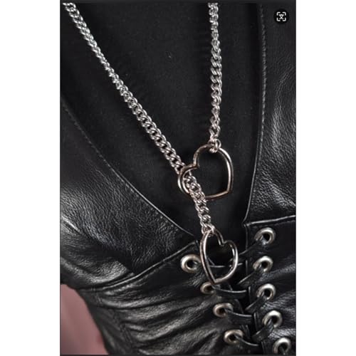 Heart O-ring Slip Chain Necklace For Women Handmade Punk Heart Slip Chain Choker Necklace Stainless Steel Cuban Chain Necklace Punk Rock Collar Necklace Adjustable Lariat Y Necklace ﻿ - color: Silver