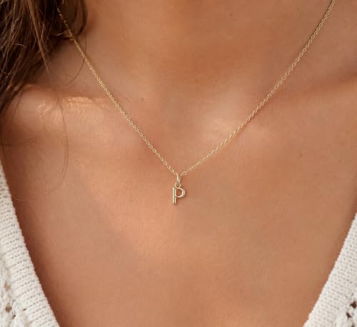 Gold Puffed Initial Letter Charm - 10 Karat Gold - 3D Bubble Letter Pendant - style: Letter p