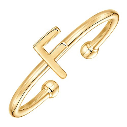 PAVOI 14K Gold Plated Initial Letter Ring for Women, Adjustable Band | Thin Initial Band - Dainty Fashion Jewelry Gifts - style: - F