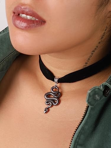 Snake Choker Necklace, Gothic Goth Choker, Goth Emo Punk Grunge Jewelry | Stainless steel and soft velvet, 12.6 in & 3 in extender chain, Gothic Emo Punk Grunge Jewelry, Halloween Costumes Jewelry