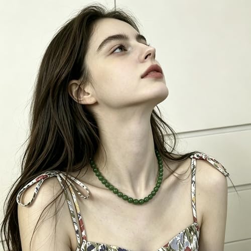 SukAmi 4-10mm Pearl Choker Men Black Pearl Necklace Women Faux Pearl Necklaces 45CM - size: Green-6mm