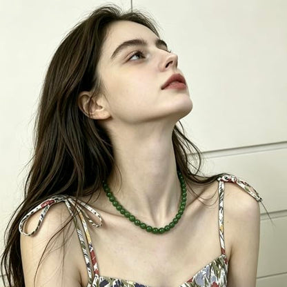 SukAmi 4-10mm Pearl Choker Men Black Pearl Necklace Women Faux Pearl Necklaces 45CM - size: Green-6mm