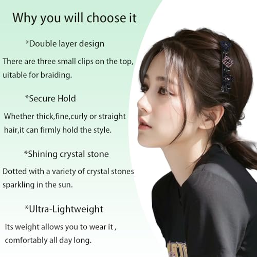 2Pcs 2026 New Sparkling Crystal Stone Braided Hair Clips, Hair Clip for Short and Long Hair, Short Duckbill Hair Clips for Thick and Fine Hair for Women and Girls(Pink)