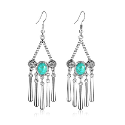 Boho Turquoise Dangle Earrings For Women Trendy,Western Blue Gemstone Drop Earings,Vintage Gothic Ethnic Statement Beach Vacation Long Birthstone Earrings with Leaf Teardrop Turquoise Crystal Tassels,Fashion Jewelry Birthday Gift. - style: A1 Turquoise ta