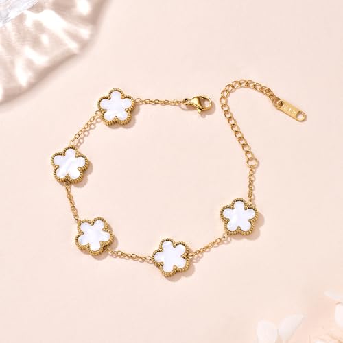 FLY FEI 18K Gold-Plated Four Leaf Clover Bracelet for Women,Adjustable lucky Bracelet Set Jewelry Gift-Hypoallergenic Charm for Birthdays, Wellness & Daily Wear - color: style01-White