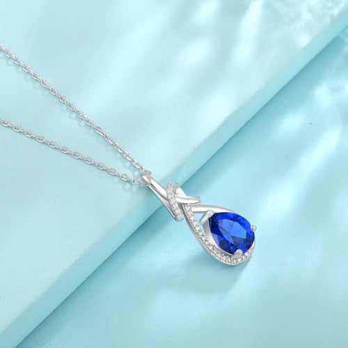 Infinity Teardrop Necklace Silver Tone Pendant Birthstone Jewelry for Women - color: Royal Blue