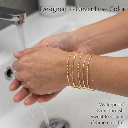 Dainty Gold Bracelet for Women Trendy Non Tarnish, Thin Bracelets Stackable Set with Bangle Cuff, Box, Herringbone, Paperclip, Figaro, Sparkling Link Chains Waterproof, Simple Jewelry Gifts for Women - color: Gold-cuban/cuff/heart/beaded/twisted/rope