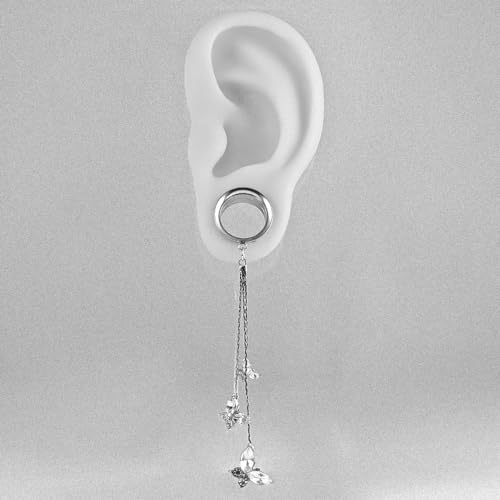 DOEARKO 2PCS New Butterfly-Pendant Hypoallergenic Stainless Steel Dangle Ear Plugs Tunnels Ear Gauges Stretcher Pair Selling 2g 0g Piercing Body Jewelry - color: #313 Silver, size: 8mm