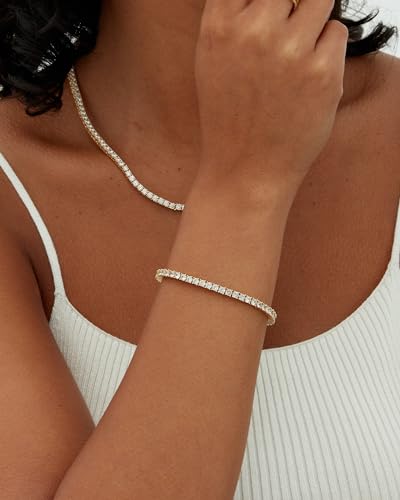 PAVOI 14K Gold Plated 3mm Cubic Zirconia Classic Tennis Bracelet | Gold Bracelets for Women - color: White Gold, size: 6.5 Inches