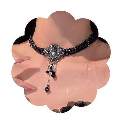 Gothic Black Choker Necklace, Elegant Lace Collar Design, Adjustable Velvet Ribbon, Dark Jewelry for Women, Unique Goth Gifts - style: Black Choker