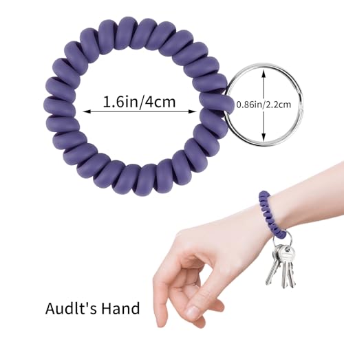QIUTIMIY 6PCS Wristlet Keychain, Colorful Spiral Coil Hair Tie for Women, Sauna Accessaries Wrist Coil Key Ring Key Holder - color: Matte(dark)-s