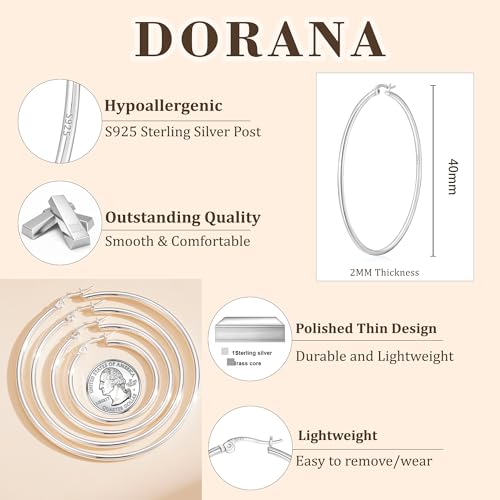 2mm Thin 14K Gold Plated Large S925 Sterling Silver Hoop Earrings for Women Hypoallergenic Big Hoop Non Tarnish Earrings Lightweight 20/30/40/50/60/70mm - color: Silver-40mm