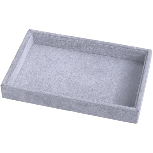 9" x 5.7" Velvet Jewelry Tray Jewelry Display Tray Stackable Empty Plate | Jewelry Organizer Trays for Earrings Necklaces Bracelet Rings Display Showcase - Grey - color: Grey, size: Flat Tray 9"x5.7"