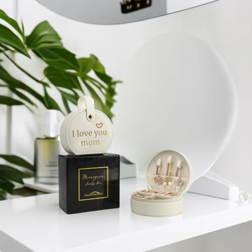 COLLECTIVE HOME - Travel Jewelry Case, Elegant Half-Moon Design with Heartfelt Message, Detachable Handle, Personalized Mother's Day Gift, Cherishing Special Moments (I love you mom) - color: I love you mom