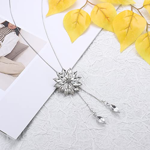 Jstyle 6Pcs Long Pendant Necklaces for Women, Statement Sweater Chain | Long Sweater Y Necklace Set, Fashion Statement Sweater Chain, Silver Flower Disk Circle Leaf Tassel Necklace, Daily Wear - style: Fashion Style
