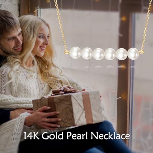 KECHO 14K Real Gold Beads Pendant Necklace Solid Yellow Gold Jewelry Anniversary Birthday Gifts for Women - color: White Pearl 6
