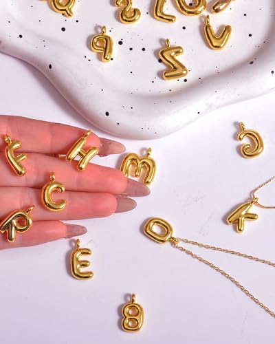 stino No Tarnish Bubble Letter Charms for Jewelry Making | 8K Gold Plated, 26 Pieces A-Z, Alphabet, Initial, Pendants, for Necklace - style: Large