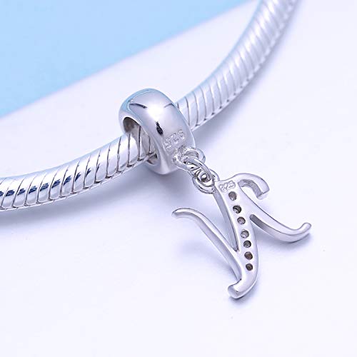 925 Sterling Silver Charms Alphabet Beads fit Pandora Charm Bracelets A-Z Letter Initial Spacer Dangle Clear CZ Stone Authentic for Snake Chain Bracelets - color: N