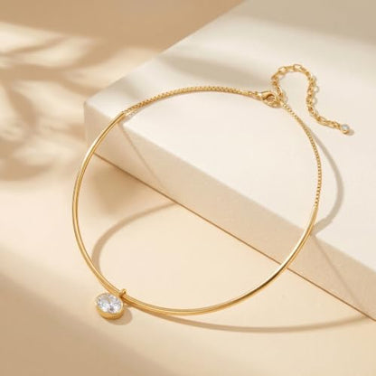 14K Gold Plated Collar Choker Necklace for Women Charm Jewelry | Trendy Dainty Statement Fashion Cubic Zirconia Pendant Necklace - color: 93A