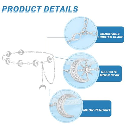 Rhinestone Moon Chain Belt Sparkly Star Waist Chain Adjustable Body Jewley for Women Dress Belt Accessory - style: Silver moon star D