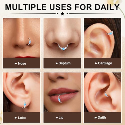 ONESING 9-40 Pcs Nose Rings - Hoops, Studs & L Shape - Hypoallergenic Stainless Steel Nose Piercings for Women & Men - color: Blue Opal-2Pcs